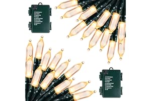 BRIGHTOWN Battery Operated Christmas Lights 2 Pack 18 Feet 50 LED Clear Mini String Lights with 8 Modes Waterproof Tree Lights for Xmas Outdoor Indoor Holiday Party Garden Decor, Warm White