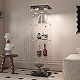 Beauty4U Glass Display Cabinet with Light, 4 Shelves, Curio Cabinets for Living Room, Bedroom, Office, Black Floor Standing Glass Bookshelf, Quick Installation