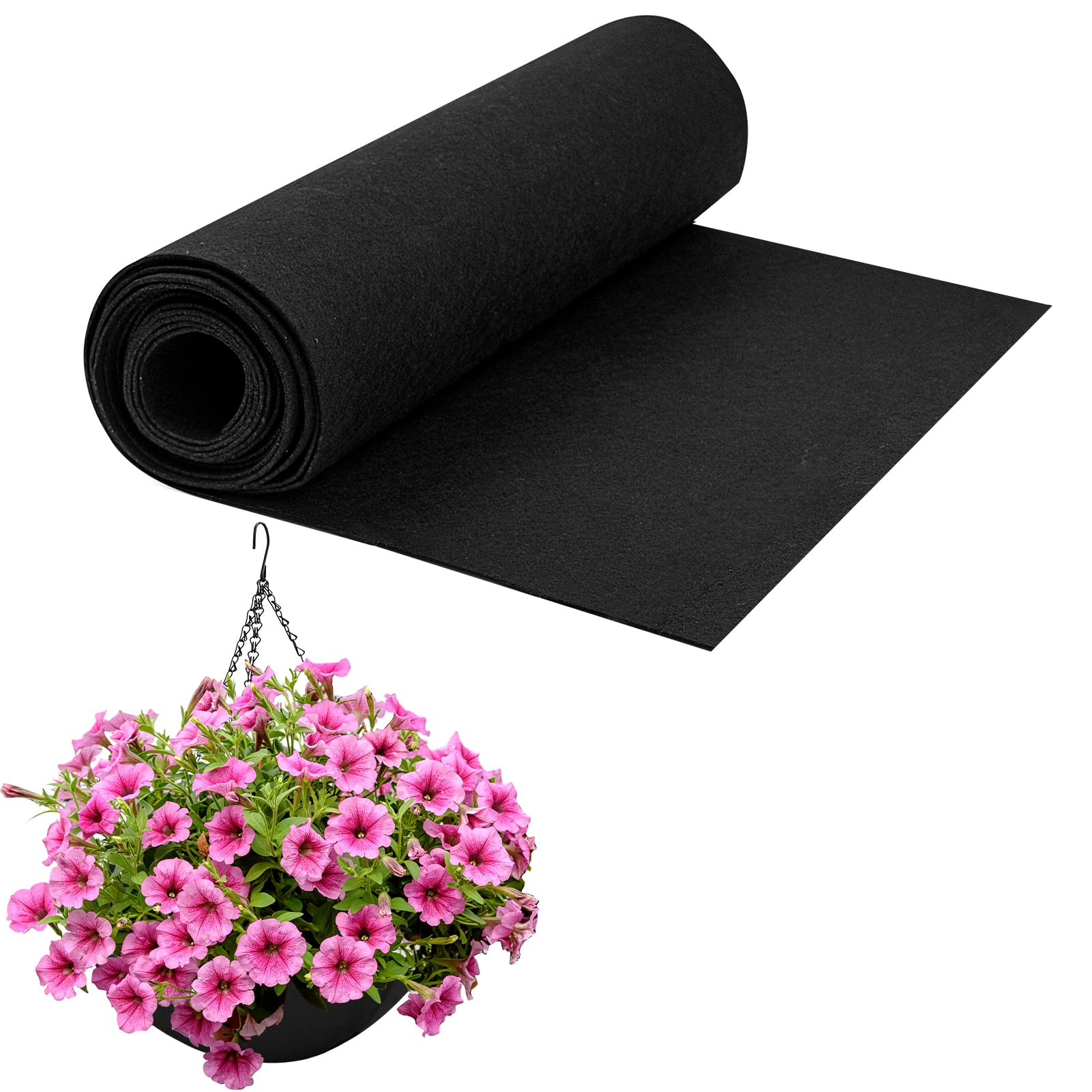 30x100cm/12x40Inch Felt Planter Liner Roll Non Woven Fabric Plant Liner Sheets Black Hanging Basket Liner Roll Coco Liners Roll Alternative Easy to Cut for Garden Flower Pot Window Box Animal Pet Mat