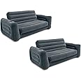 Intex 2 in 1 Inflatable Pull Out Sofa and Queen Size Air Bed Mattress with Cup Holders for Indoor and Outdoor Use for Adults (2 Pack), Charcoal Gray
