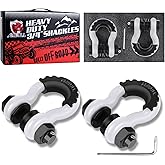 AMBULL Shackles 3/4" D Ring Shackle (2 Pack) 45,000lb Break Strength with 7/8" Pin, Anti Theft Security Screws, Isolator & Washer Kits for Use with Tow Strap Winch Truck Vehicle Recovery, White