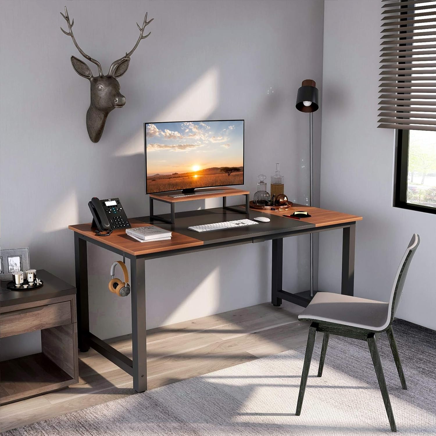 CubiCubi Computer Office Desk 55", Study Writing Table, Modern Simple Style PC Desk with Splice Board, Black and Espresso: Kitchen & Dining