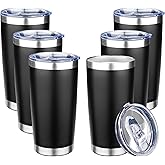 FLIFQI 20oz Tumbler with Lid Double Wall Vacuum Insulated Travel Coffee Mug Stainless Steel Thermal Cup Powder Coated Sturdy Coffee Tumbler Bulk for Hot and Cold Beverage (Black,6)