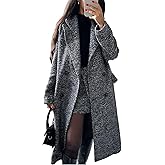 SOMTHRON Women's Winter Herringbone Wool Trench Coat Double Breasted Notch Collar Dressy Long Pea Coat Overcoat