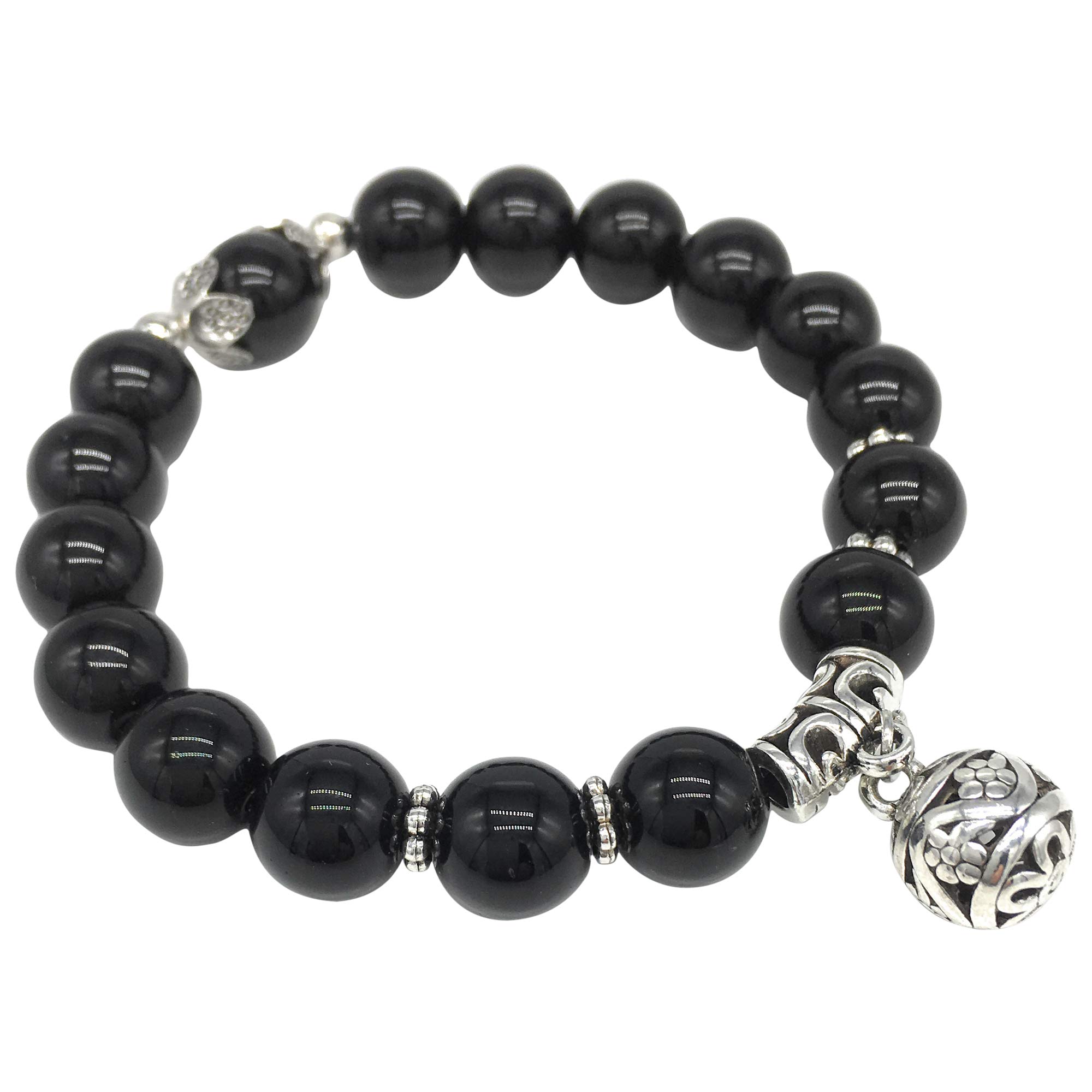 Helena Rose Cats Eye Bead Charm Bracelet - Gorgeous Magical Handcrafted Boho Fashion Ladies Bangle - Chakra Stone Jewellery with Gift Box (Black)