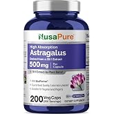 NusaPure Astragalus Root, Vegan, 500mg, 200 Veg Capsules - 200 Servings | Astragalus membranaceus Root 30:1 Extract, Herbal Formula, Suitable for Adults, Made in cGMP Registered Facility USA