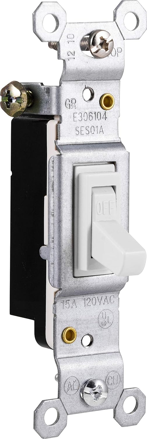GE Grounding Toggle Switch, Single Pole, In Wall On/Off Fan & Light Switch Replacement, 15 Amp, Great for Home, Office & Kitchen, UL Listed, White, 54161 - - 