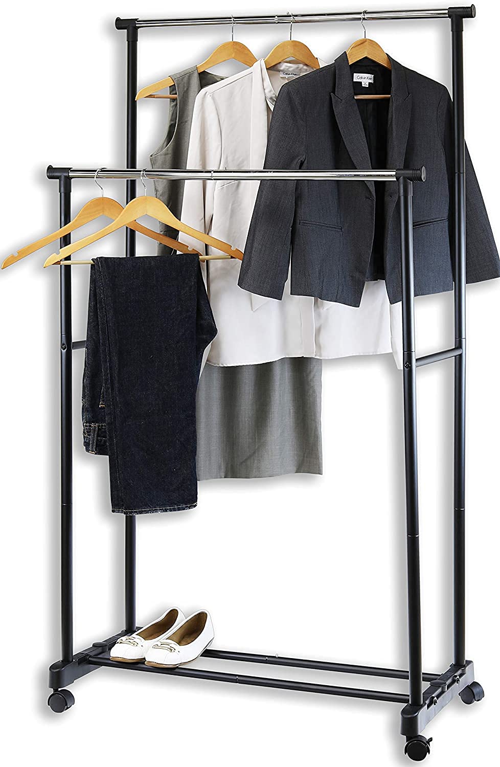 EVER MALL Rolling Clothes Rack, Garment Rack with Wheels, Rolling
