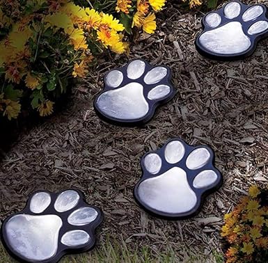 Hpybest Solar-Gartenlichter mit Pfotenabdruckmotiv, 1 Set mit 4