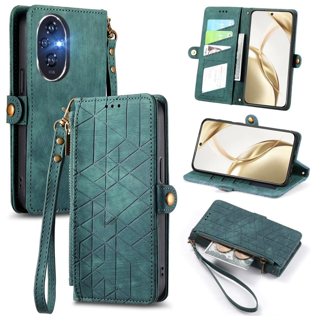 MOJIA Case for Honor 200 Pro Cover, [Anti-fall] Fashion Flip Case with Card Slots and Stand, Premium Leather Wallet Cover. Green
