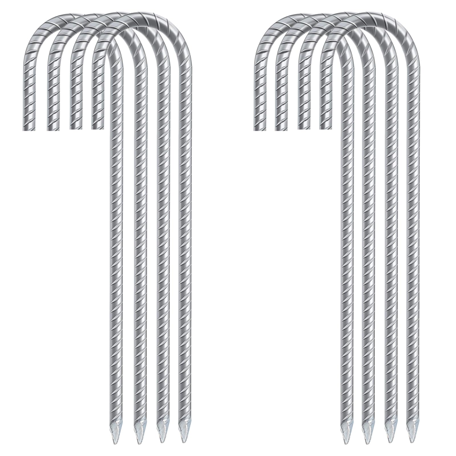 8 Pack Tent Pegs, 12 Inch Heavy Duty Galvanised Steel Ground Rebar Stakes J Hooks Anchors Anchorage Stakes Tent Pegs Garden Stake Pegs Landscape Pins for Camping Tents Trampoline