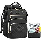Lunch Backpack, 15.6 inch Laptop Backpack with Insulated Lunch Bag, Backpack Cooler for Women, Large Travel Backpack Lunch Box Compartment, Work Computer Backpack, Teacher College Book Bag, Black