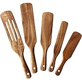 Wooden Spurtle Set, NAYAHOSE 5 Pcs Natural Teak Kitchen Utensil Set Heat Resistant Non Stick Wood Cookware with Hanging Hole, Slotted Spurtle Spatula Sets for Stirring, Mixing, Serving