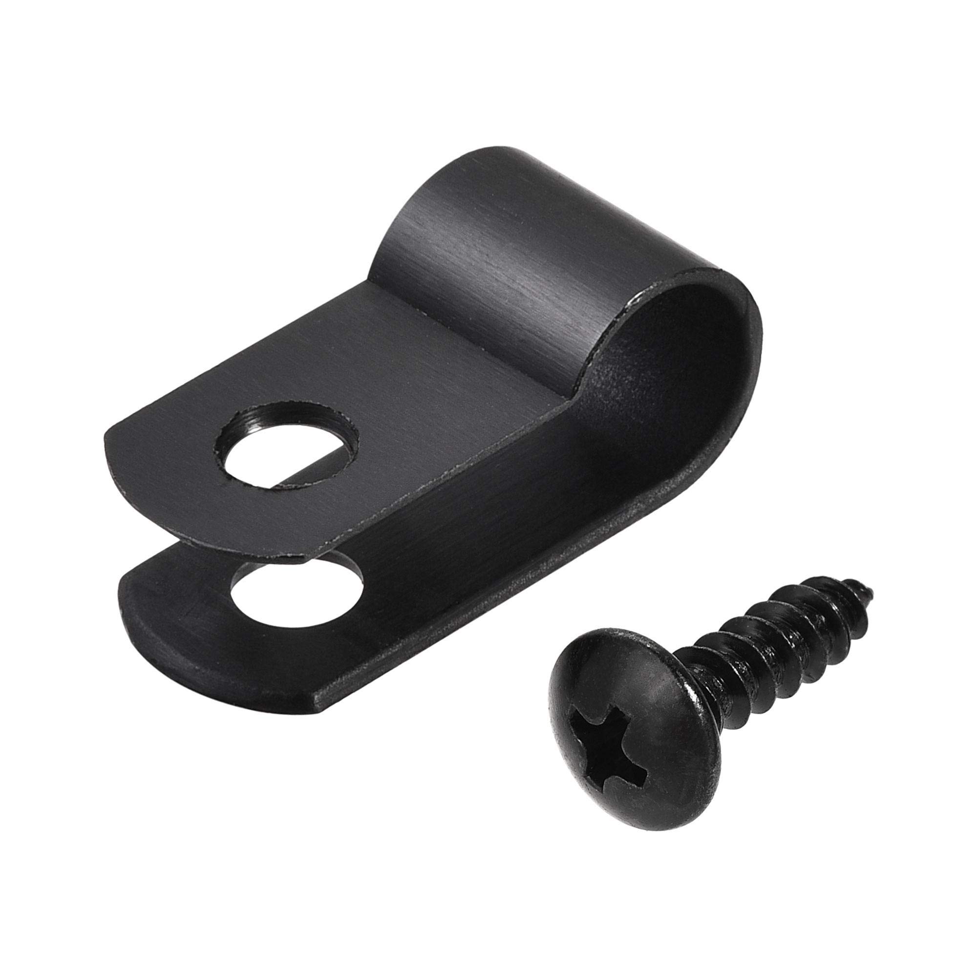 sourcing map 8.4mm Nylon R Type Cable Clip Wire Clamp with Screws Black 50pcs