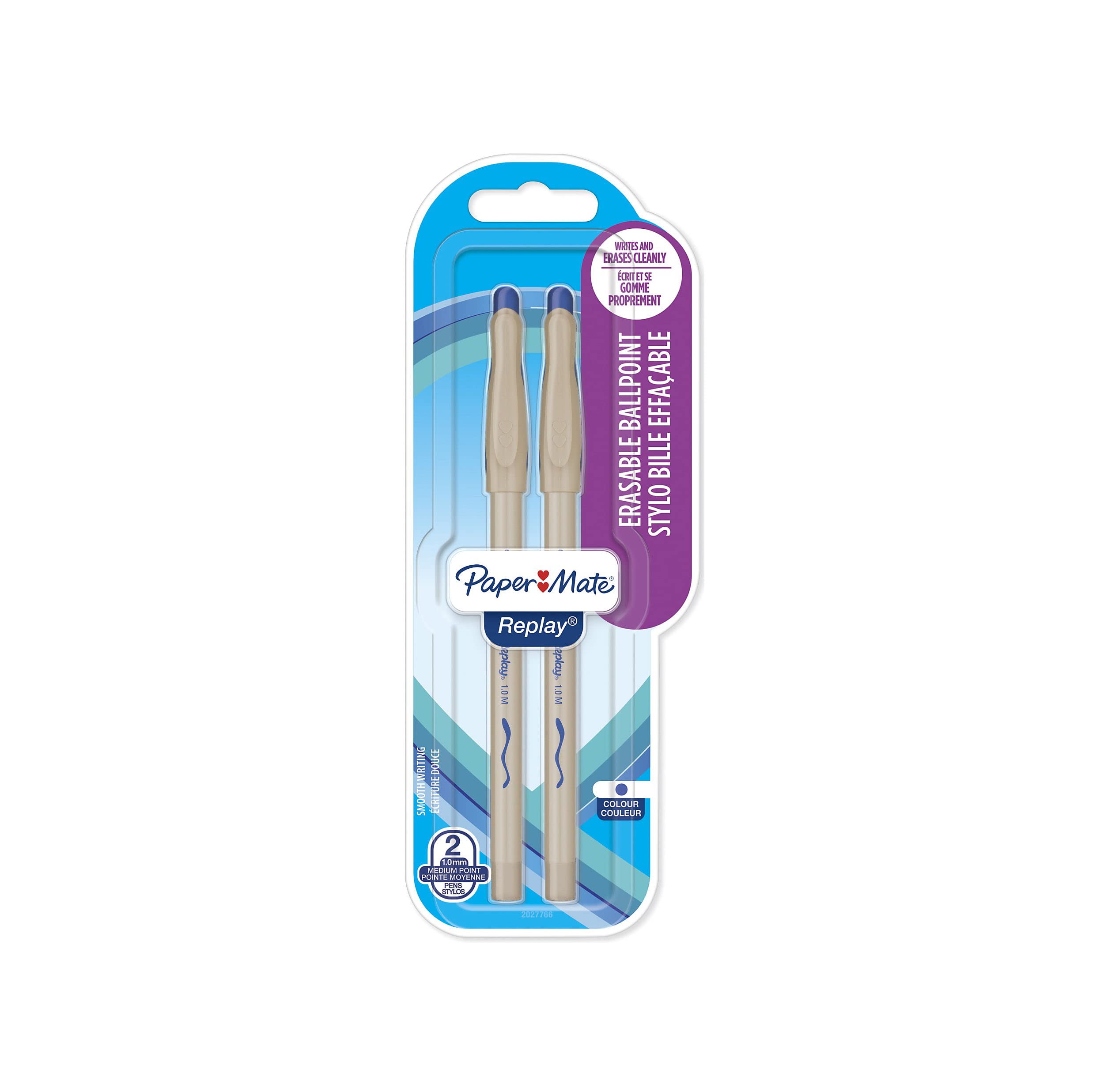 Paper Mate Replay Erasable Ballpoint Pen | Medium Point (1.0 mm) | Blue | 2 Count