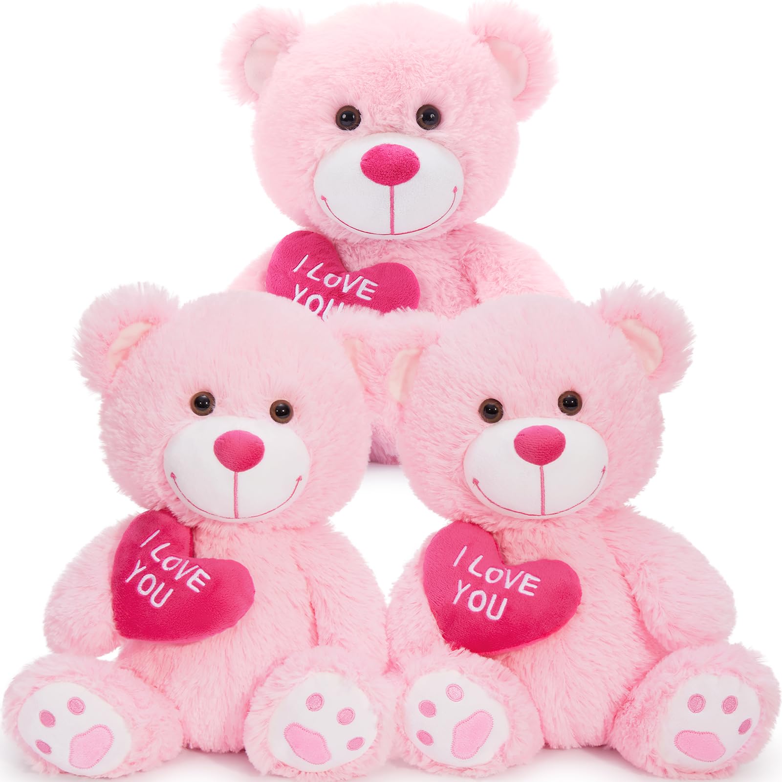 Photo 1 of BENINY 3Pcs Bulk Teddy Bear with Heart, Cute Pink Stuffed Animals, 12" Soft Plushie Toy for Girlfriend Kid