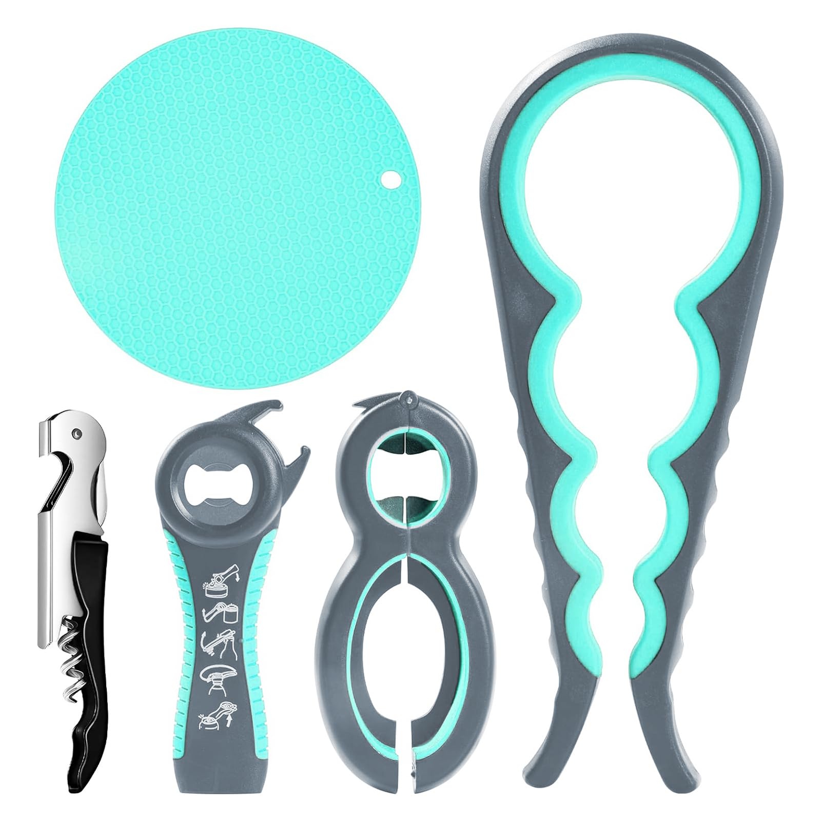 Jar Opener for Weak Hands - 5 Pack Bottle Openers for Arthritis Hands, Can Openers for Arthritic Hands, Top Gadgets Disability Aids and Equipment for Kitchen