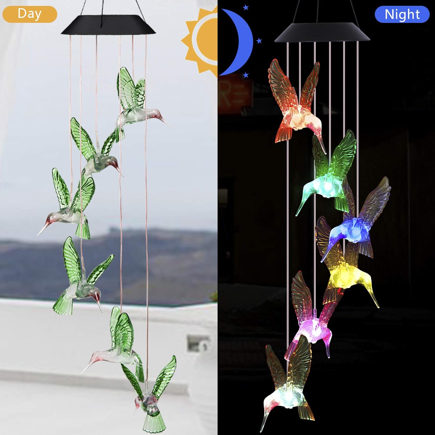 LED Hummingbird Solar Wind Chimes Light Outdoor Hanging - Waterproof Mobile Romantic Solar Powered Changing Color Xmas Gifts Wind Chimes for Home, Party, Festival, Night Garden Decoration(Blackboard) : Garden & Outdoor
