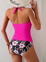 Eomenie Womens Halter Tankini Bathing Suit Ruched