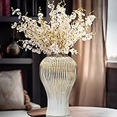 Ginger Jar, White Gold Ceramic Vase Large Handmade Porcelain Vases with Lid, White Gold Decorative Flower Vase for Home, Living Room, Weddings, Centerpieces (B-Large)