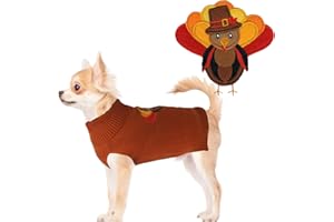 DELIFUR Thanksgiving Dog Turkey Sweater - Cat Turtleneck Knitted Sweater with Leash Hole Thanksgiving Outfit for Cat Puppy Fall Color (Brown2#, Small)