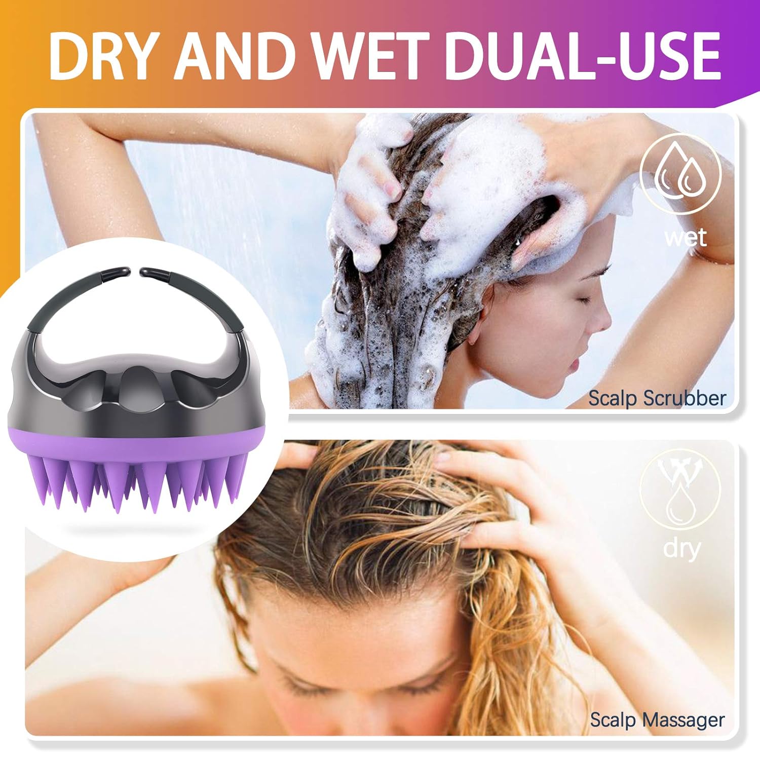 Scalp Massaging Shampoo Brush - Scalp Massager Silicone Hair Shampoo Brush Shower for Remove Dandruff, Scalp Massage Tool for Hair Regrowth (black and purple) : Beauty