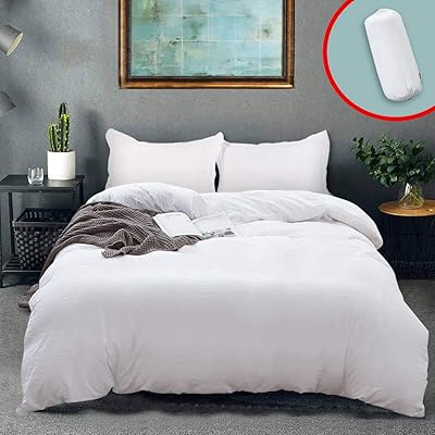 Vailge 3-Piece Twin Size Duvet Cover Set, White, Washed Microfiber