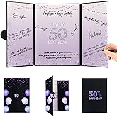 Roetyce 50th Birthday Decorations Women, Black Purple 50th Birthday Guest Book, Happy 50th Birthday Gifts for Her, Jumbo 50th Birthday Card Signature Board, 50 Years Old Bday Party Supplies