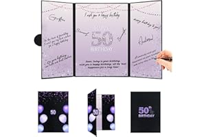 Roetyce 50th Birthday Decorations Women, Black Purple 50th Birthday Guest Book, Happy 50th Birthday Gifts for Her, Jumbo 50th Birthday Card Signature Board, 50 Years Old Bday Party Supplies