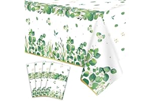 DVAORC 4 Pack Sage Green Eucalyptus Leaf Tablecover Sage Greenery Tablecloth Plastic Green Leaves Rectangular Greenery Table Cloths for Neutral Baby Shower Birthday Jungle Wedding Party Supplies 86 x 51 IN