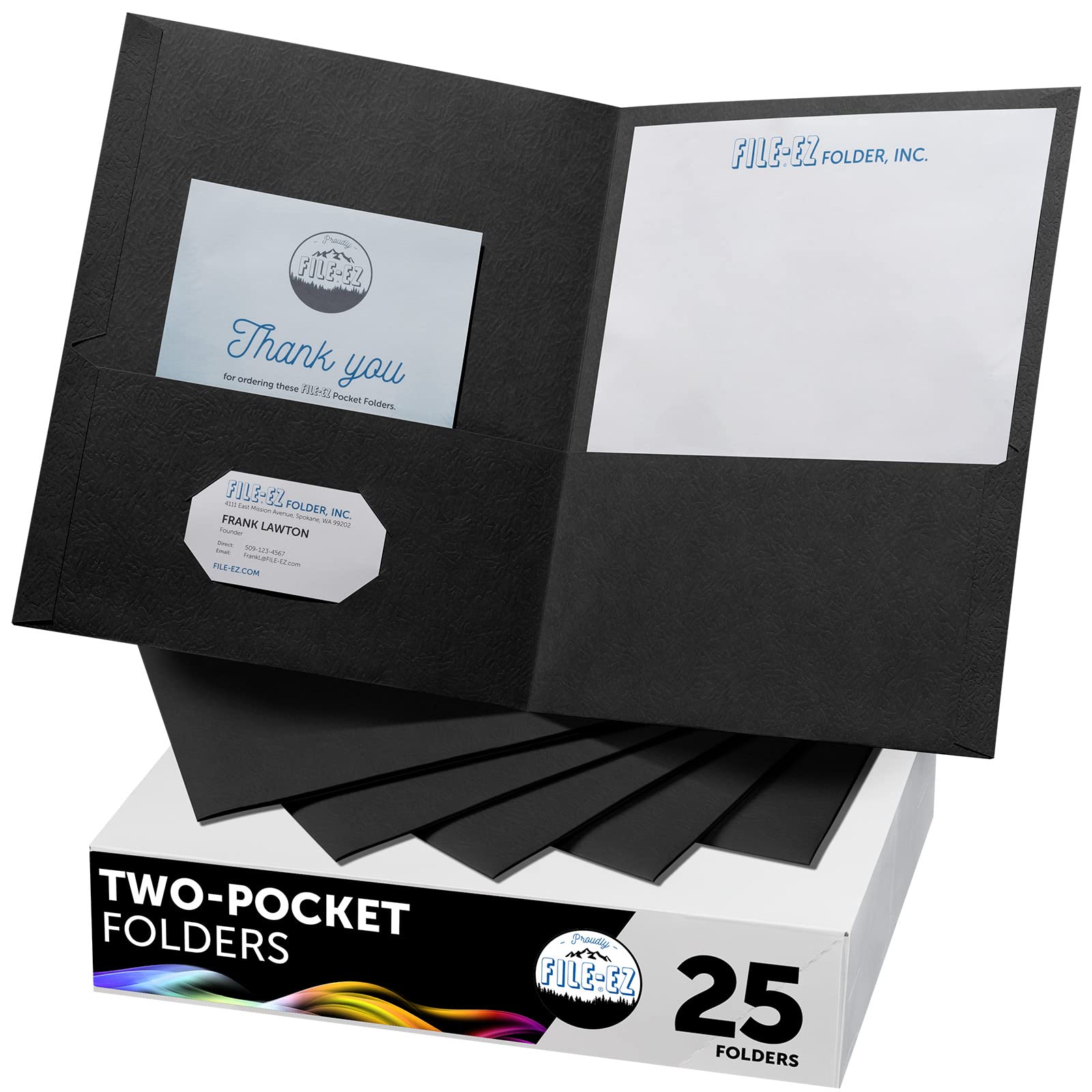 Photo 1 of FILE-EZ Two-Pocket Folders, Black, 25-Pack, Textured Paper, Letter Size (EZ-32505)