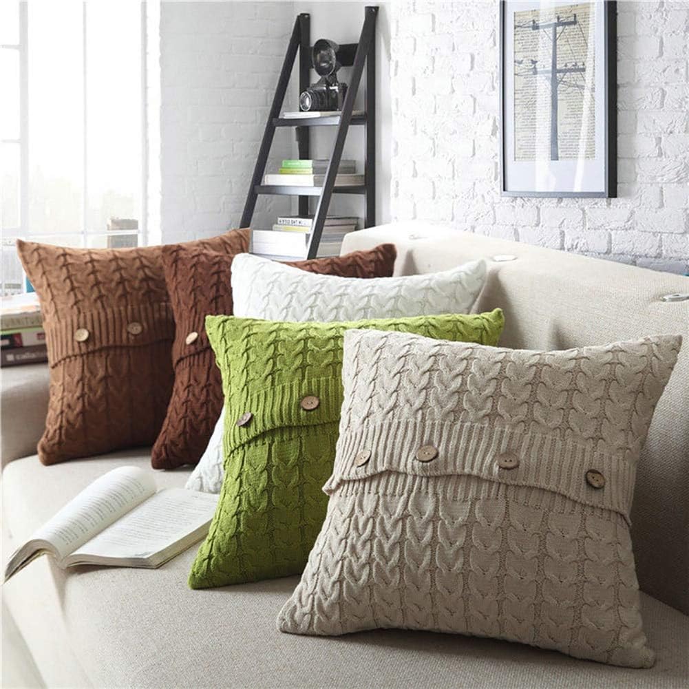 Jindroslove Cable Knit Cusion Cover 45x45cm Soft Square Pillow Case Sofa Waist Throw Cushion Home El Decor - King Velvet Cream Rocking African Africa Zipper Ocean Case Only Light Nordic Mar