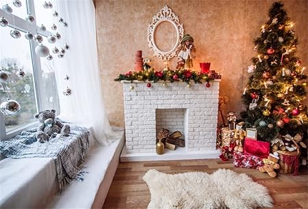Amazon Csfoto 6 X 4ft背景for Merryクリスマス装飾写真バックドロップ暖炉toy Bear装飾ボールウィンドウカーテンクリスマスファミリサンタクロース冬フォトスタジオ小道具ポリエステル壁紙 バックペーパー 背景布 通販
