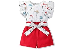 Vitalique 3-8T Toddler Kid Girl Outfits Clothes Ruffle Short Sleeve Floral T-Shirt Top Summer Shorts with Belt