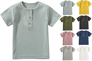 Boys Girls Half Button T Shirts Cotton Short Sleeve Crewneck Tee Tops Toddler Kids Athletic Soft Casual Summer Shirt