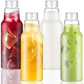 CWHHRN 34 Oz Glass Juice Bottles with Lids, Glass Bottles, BPA Free, Borosilicate Glass for Juicing, Smoothies, Infused Water, Beverage Storage, Shaker Bottles (4 Pack)