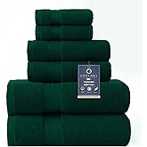 COZYART Dark Green Bath Towel Set 6Pcs, Turkish Cotton Hotel Soft Absorbent Thick Bathroom Towel Sets of 6 with 2 Large Bath Towels, 2 Hand Towels, 2 Washclothes, 650 GSM