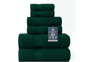 COZYART Dark Green Bath Towel Set 6Pcs, Turkish Cotton Hotel Soft Absorbent Thick Bathroom Towel Sets of 6 with 2 Large Bath Towels, 2 Hand Towels, 2 Washclothes, 650 GSM