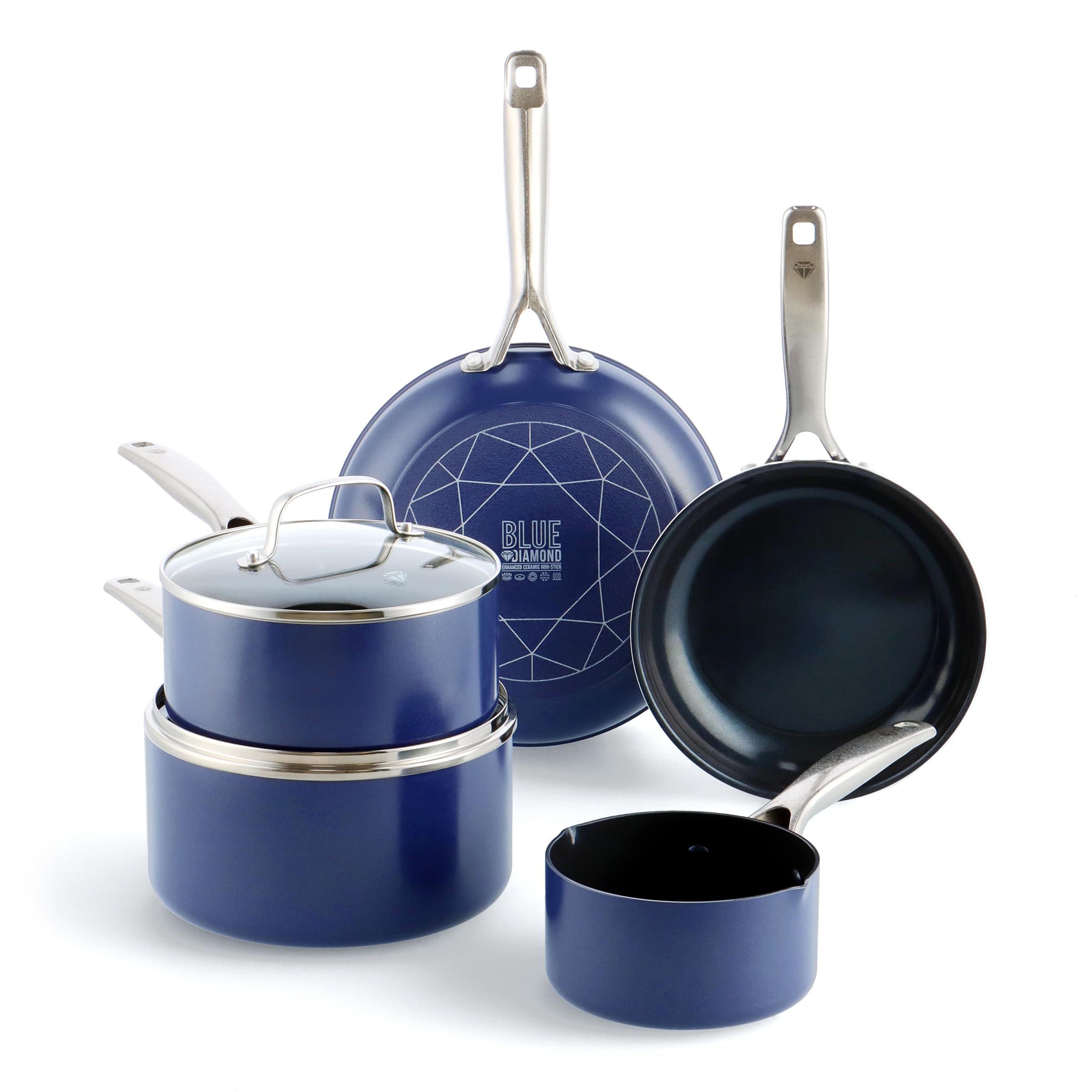 Blue Diamond Cookware Diamond Infused Ceramic Nonstick 7 Piece Cookware Pots and Pans Set, PFAS-Free, Induction Compatible, Oven Safe, Blue