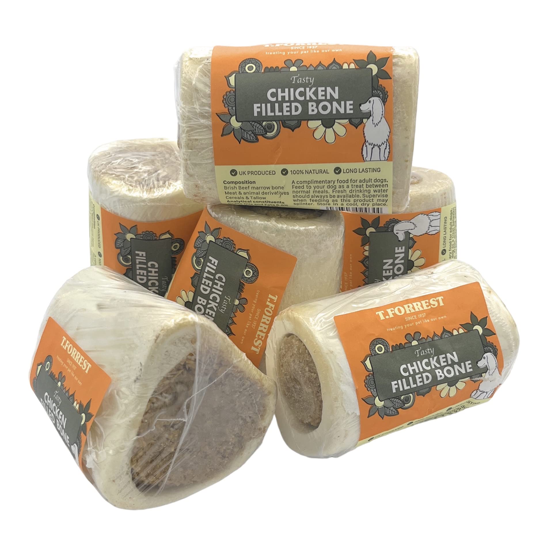 6 x Meat Filled Bones 3" - 100% Natural Dog Treats - Produced in UK (Chicken)