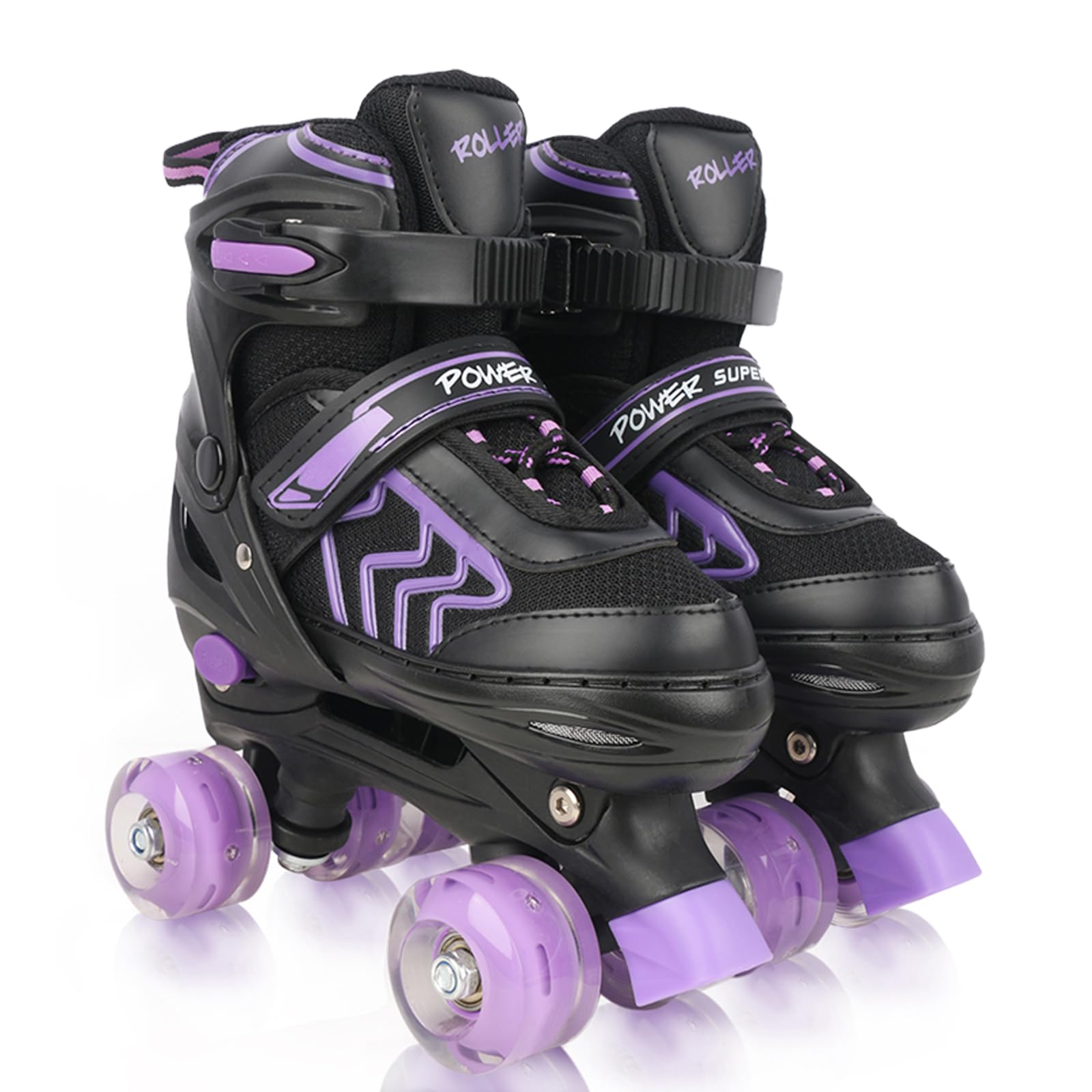 Photo 1 of Kids Roller Skates for Girls Ages 5-8 6-12, Adjustable 4 Sizes Quad Girls Skates for Beginner, Black&Purple
