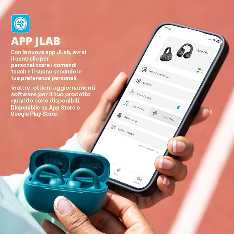 Flex Cuffie Open Ear - Auricolari Open Ear Wireless, Design con Clip, 21H di Autonomia, Auricolari con Bluetooth Multipoint, Microfono MEMS, Personalizzazione con App, Verde Acqua