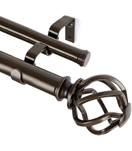 KAMANINA Tringle à rideaux double de 2,5 cm de 183 à 366 cm (1,5 à 3,7 m), bronze antique pour fenêtres de 66 à 120 cm, tringles à rideaux télescopiques robustes avec