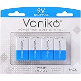Voniko 9V Batteries - Alkaline 9V Battery 4 Pack - Ultra Long Lasting with a 7 - Year Shelf Life