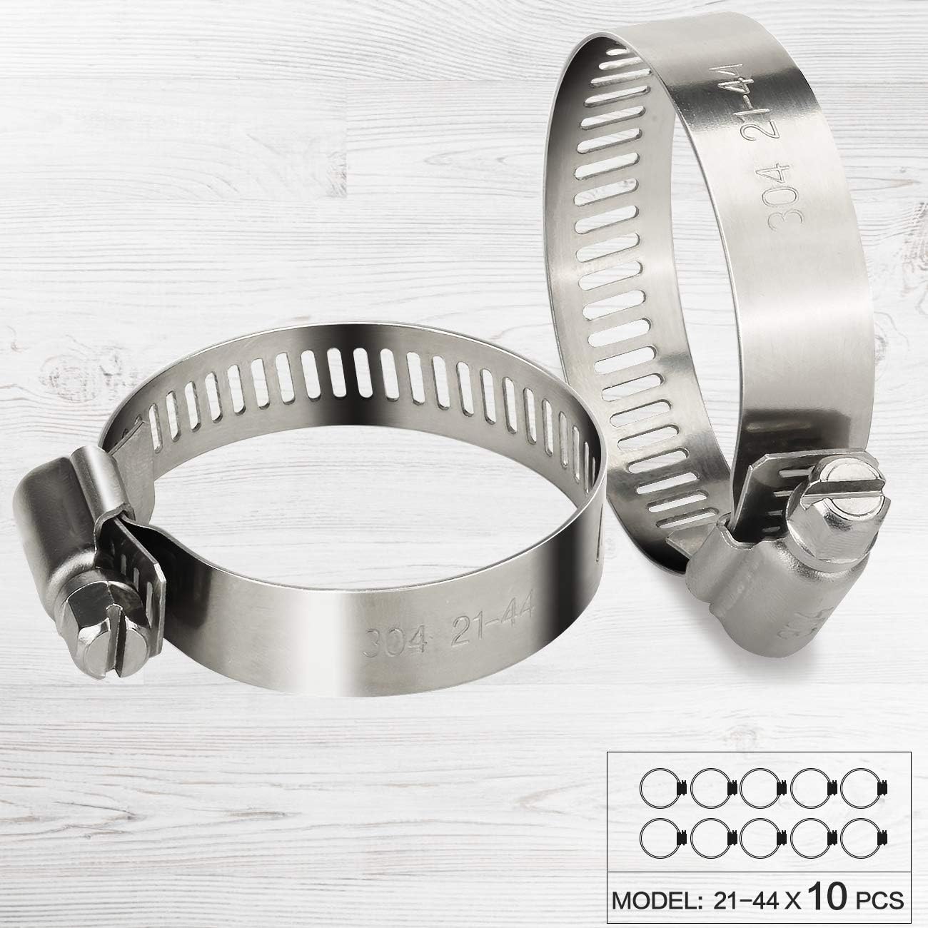 Hose Clips Adjustable Stainless Steel Hose Clamps Worm Drive Pipes Hose Clamps Clips,10 Pack (21-44 mm), Silver, 10pcs - Image 3