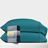 Thread Spread 100% Egyptian Cotton Pillow Cases Standard/Queen Size Set of 2 - Luxury 1500 Thread Count Sateen Teal Pillow Cases, Silky Soft Cooling Pillowcases Fits Standard & Queen Size Pillows
