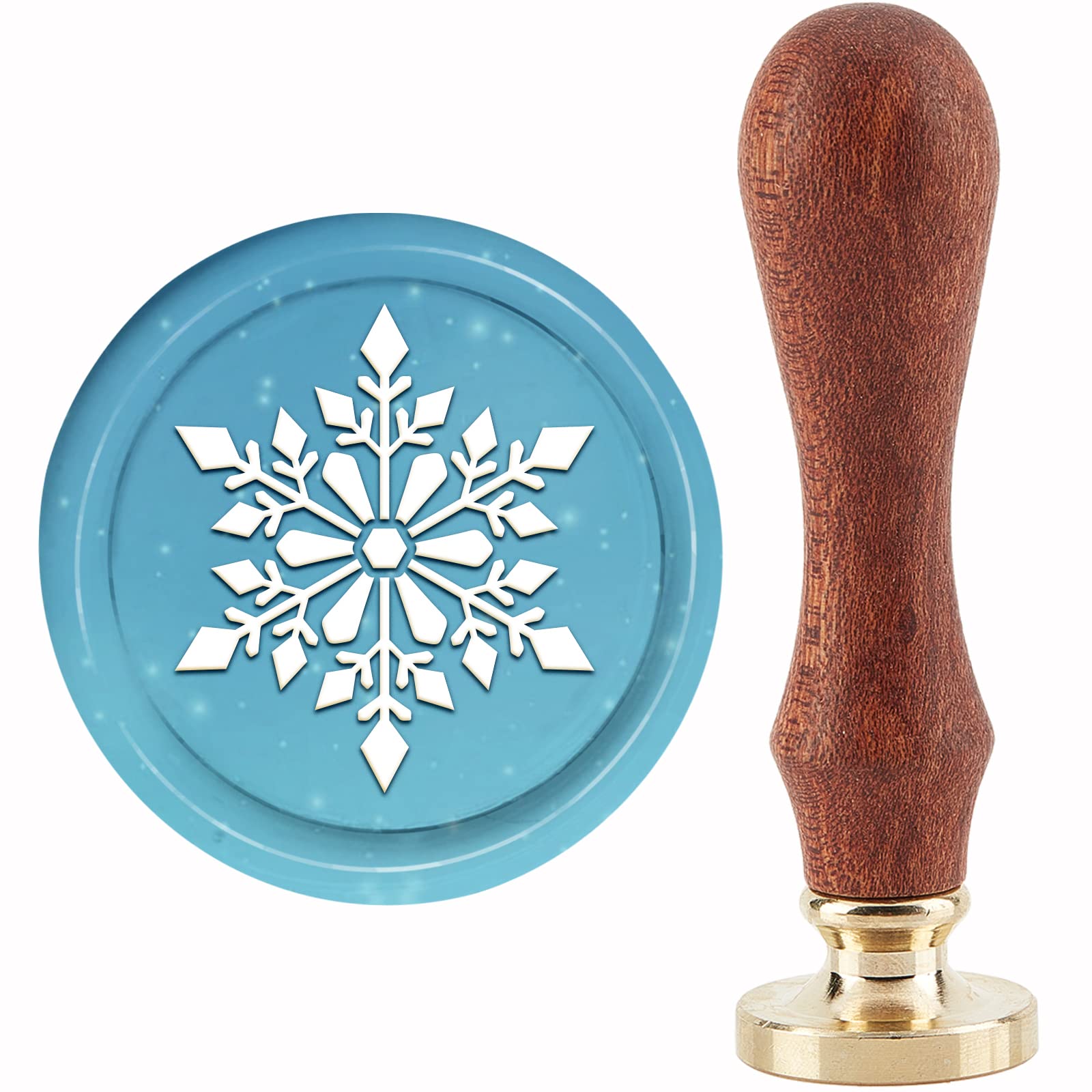 CRASPIRE Snowflake Wax Seal Stamp - 30mm/1.18inch Removable Brass Head Sealing Stamp with Wooden Handle for Christmas Invitations, Cards & Gift Wrap