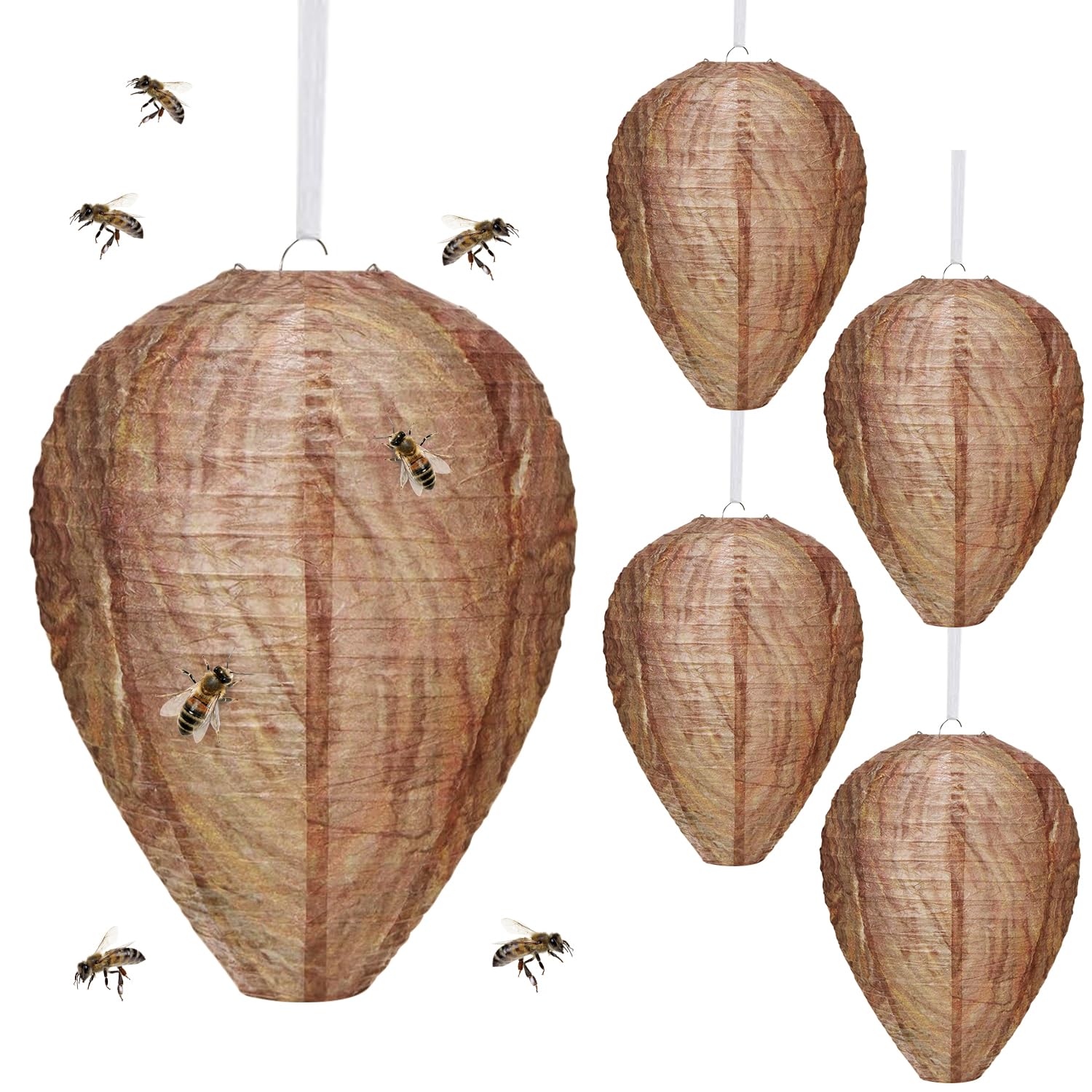 Pack of 5 fake wasp nest, wasp nest repellent, wasp trap, hornet nest dummy, wasps permanently repel, suitable for hanging on the garden balcony