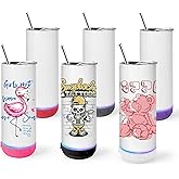 AGH 6 Pack Music Speaker Straw Lid Cup, 20oz Sublimation Skinny Stainless Steel Double Wall, Speaker Tumbler with Detachable LED Light, DIY Gifts (Multicolor)
