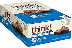 think! High Protein Bar, 20g Protein per bar, Zero sugar, Gluten Free - Brownie Crunch, 10 count/box, 60g per bar - Convenien